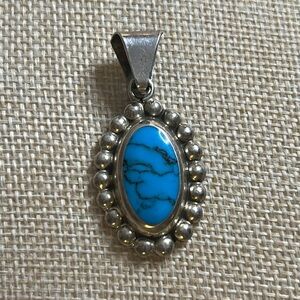 Vintage Taxco TD-29 Sterling Silver 1.75 Pendant Dyed Howlite Mexico Bubble Rope